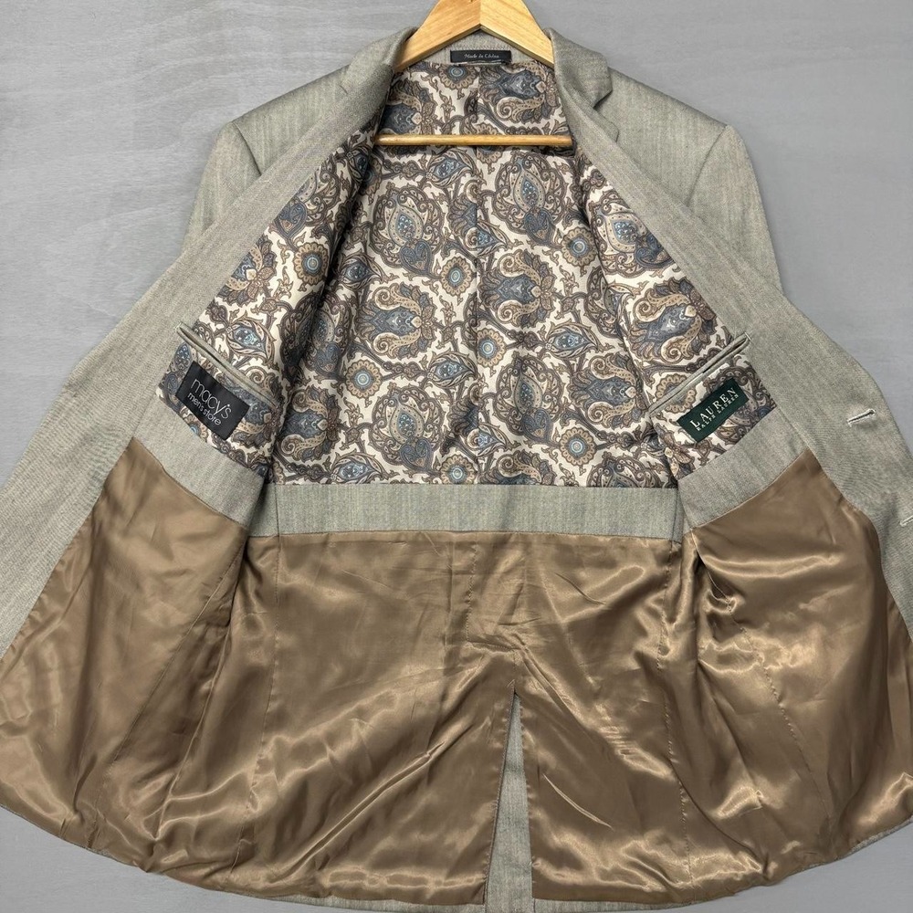 Lauren Ralph Lauren Khaki Paisley Lined Men's Suit Blazer‎ Jacket 42L - Picture 2 of 7